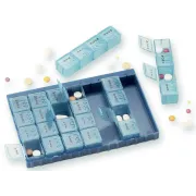 Cutie organizator medicamente săptămânală cu 7 compartimente detașabile, 28 sloturi, albastru translucid