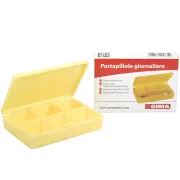 Cutie organizator medicamente zilnic cu 6 compartimente, galben, 8 × 5,5 × 1,5 cm