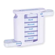 Organizator săptămânal de medicamente tip turn cu 7 cutii detașabile, 4 compartimente