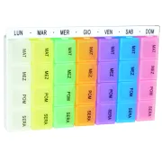 Set 4 organizatoare săptămânale de medicamente Easy Planner, 7 cutii detașabile cu 4 compartimente, inscripții în italiană
