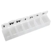 Cutie organizator medicamente săptămânală albă cu 7 compartimente translucide
