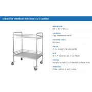 Carucior medical din inox cu 2 polițe, sarcina totală 50 kg