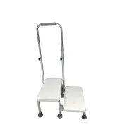 Taburet medical cu 2 trepte și mâner de sprijin reglabil pe înălțime, antiderapant, sarcină 150 kg