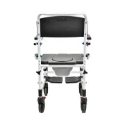 Scaun de transfer cu WC și duș pe roți – toaletă, duș și transfer, într-un singur produs
