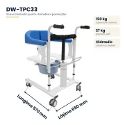 Scaun hidraulic multifuncțional pentru transfer pacienți – ridicare, transport și utilizare WC, sarcina 150 kg