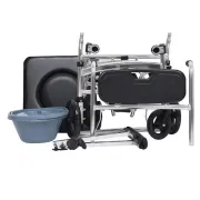 Scaun de transfer cu WC și duș pe roți – toaletă, duș și transfer, într-un singur produs