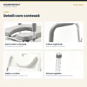 Cadru de toaletă din aluminiu cu șezut înălțat, spătar și cotiere, reglabil pe înălțime