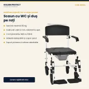 Scaun de transfer cu WC și duș pe roți – toaletă, duș și transfer, într-un singur produs