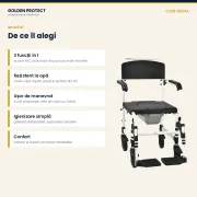 Scaun de transfer cu WC și duș pe roți – toaletă, duș și transfer, într-un singur produs