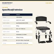 Scaun de transfer cu WC și duș pe roți – toaletă, duș și transfer, într-un singur produs