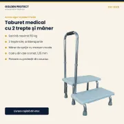 Treapta medicală cu 2 trepte și mâner de sprijin, antiderapant, sarcină 150 kg