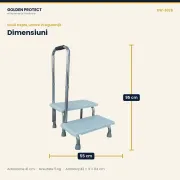 Treapta medicală cu 2 trepte și mâner de sprijin, antiderapant, sarcină 150 kg