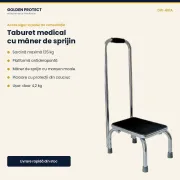 Treapta medicală cu mâner de sprijin, platformă antiderapantă, sarcină 125 kg
