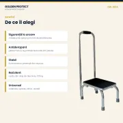 Treapta medicală cu mâner de sprijin, platformă antiderapantă, sarcină 125 kg