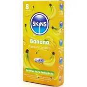 Prezervative Skins cu aromă de banană – set 8 bucăți
