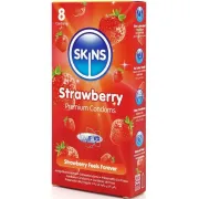 Prezervative Skins Strawberry Premium – aromă de căpșuni, 8 bucăți