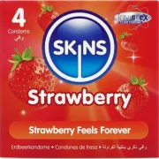 Prezervative Skins Strawberry Premium – aromă de căpșuni, 4 bucăți