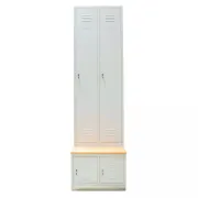 Vestiar metalic, 2+2 compartimente, cu bancuta, bară umerașe, 600x800x2156mm, gri, B4U