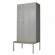 Vestiar metalic, 3 compartimente, cu bancuta, bară umerașe, 889x700x2200mm, gri, B4U