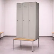 Vestiar metalic, 3 compartimente, cu bancuta, bară umerașe, 889x700x2200mm, gri, B4U