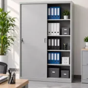 Fișet metalic, 2 uși glisante, 4 polițe, 40 kg/poliță, 1200x450x1900mm, gri, A166/9 B4U