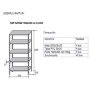 Raft metalic GRI 5 polițe METAL 150 kg/poliță 200x120x50 cm montaj cu SURUB