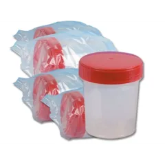 Recipient Urină 120 ml Cleanroom ISO 8 – Ambalare Individuală, Capac Filetat Roșu, Cutie 250 Bucăți