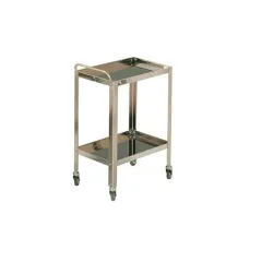 Cărucior pentru pansamente din oțel inoxidabil – cu mâner de împingere – două rafturi – 70×50×80 cm