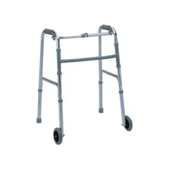 Cadru de mers pliabil din aluminiu cu 2 roți, reglabil pe înălțime