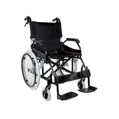 Scaun cu rotile PRINCE din aluminiu, șezut 46 cm, spătar rabatabil – negru