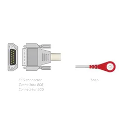 Cablu Pacient ECG cu 12 Fire – Conector D-Sub 15 Pini, Terminale Capsă (SNAP), Protecție Defibrilare