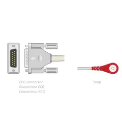 Cablu Pacient ECG Lung 3.5 m pentru Teste de Efort – 10 Fire, Conector D-Sub 15 Pini, Terminale Capsă (SNAP), Protecție Defibrilare