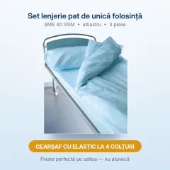 Set lenjerie pat Golden Protect de unica folosinta din  SMS de 40 gr cu husa pat cu elastic la capete