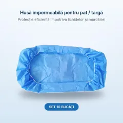 Husă impermeabilă cu elastic pentru pat și targă, PP+PE 40 GSM, 100 × 220 cm — set 10 bucăți