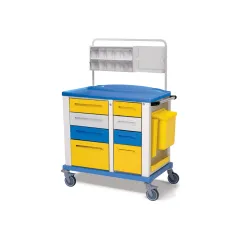 Cărucior medical pentru pansamente, dimensiune medie, 8 sertare, galben (1 buc)