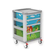 Cărucior pediatric compact cu 4 sertare, 654 × 605 × 975 mm (1 buc)