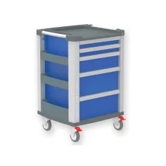 Cărucior multifuncțional compact albastru, 5 sertare, cadru aluminiu 654 × 605 × 975 mm (1 buc)