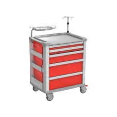Cărucior de urgență MEDI KART roșu, 5 sertare, cadru aluminiu (1 buc)