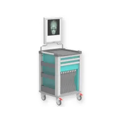Cărucior multifuncțional compact cu vizor LED și 3 sertare, turcoaz (1 buc)