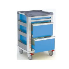 Cărucior multifuncțional compact cu 2 sertare mici și 2 suporturi dosare, albastru deschis (1 buc)