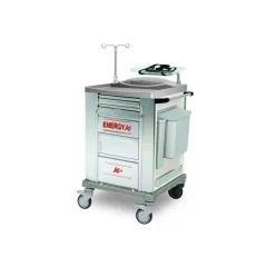 Cărucior de urgență compact din oțel inoxidabil, 5 sertare, 67 × 64 × 100–160 cm (1 buc)