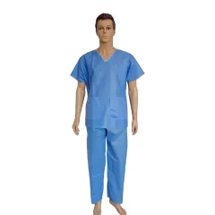 Pijama de unică folosință, bluză și pantalon, SMS 35 g/m², decolteu în V, 3 buzunare — Golden Protect