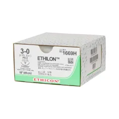 Fir de sutură monofilament neabsorbabil Ethicon Ethilon 3/0, ac 19 mm PS-2 (cutie 36 buc)