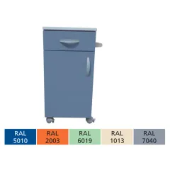 Noptieră medicală FEBO din oțel vopsit epoxidic, disponibilă în mai multe culori, cu sertar și suport prosop 42×40×80 cm