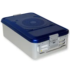 Container de sterilizare cu filtru, fund perforat, 465 × 280 × 135 mm, albastru (1 buc)