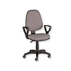 Scaun de birou tapițat CUNEO cu brațe, țesătură gri, bază pivotantă din polipropilenă
