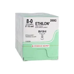 Fir de sutură monofilament neabsorbabil Ethicon Ethilon 8/0, ac 6,5 mm BV130-5 (cutie 12 buc)