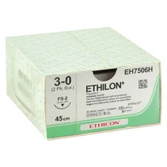 Fir de sutură monofilament neabsorbabil Ethicon Ethilon 3/0, ac FS-2 de 19 mm, negru, 45 cm (cutie 36 buc)