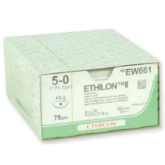 Fir de sutură monofilament neabsorbabil Ethicon Ethilon 5/0, ac FS-2 de 19 mm, albastru, 75 cm (cutie 36 buc)