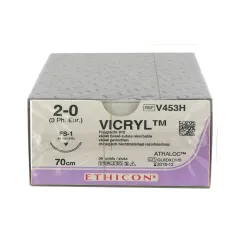 Sutură absorbabilă Ethicon Vicryl 2/0 violet, ac FS-1 24 mm, 70 cm (cutie 36 buc)